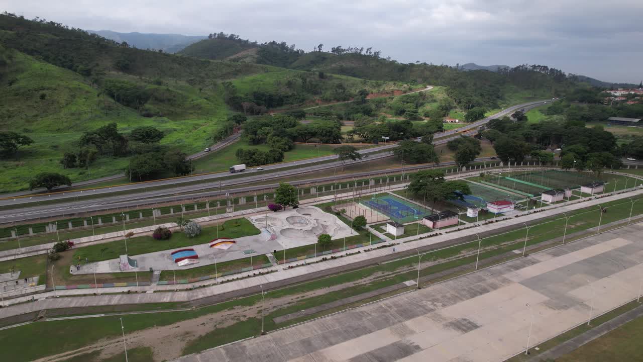 Aerial view of Paseo Bicentenario park in La Victoria, Aragua, Venezuela