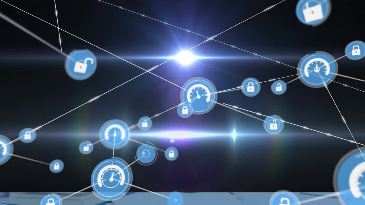 어두운 파란색 배경에 아이콘으로 연결 네트워크의 애니메이션