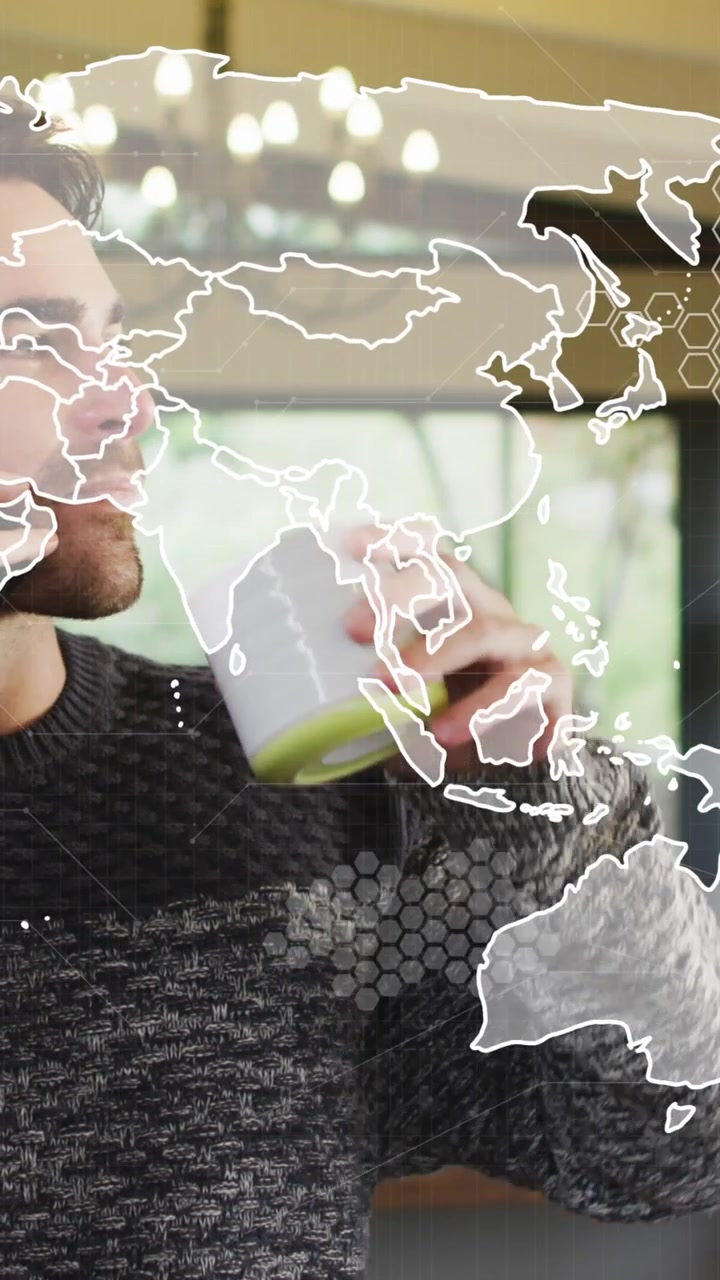 Animazione di un mappamondo di connessioni in rotazione su un magazzino.