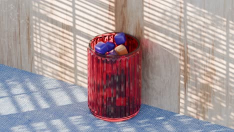 red vase with colorful cubes