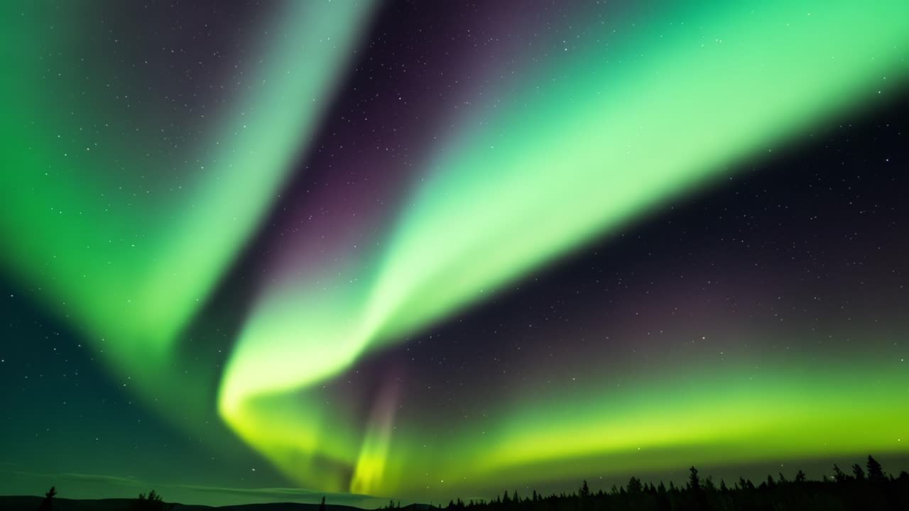 Explore the mesmerizing display of northern lights illuminating the dark sky in a remote location. The vibrant hues of green and purple ripple across the horizon, creating a stunning natural spectacle. This enchanting phenomenon unfolds under a blanket of stars, offering a peaceful glimpse of nature