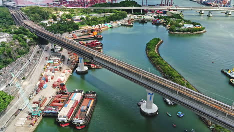 mtr crossing bridge in tsuen wan, hong kong