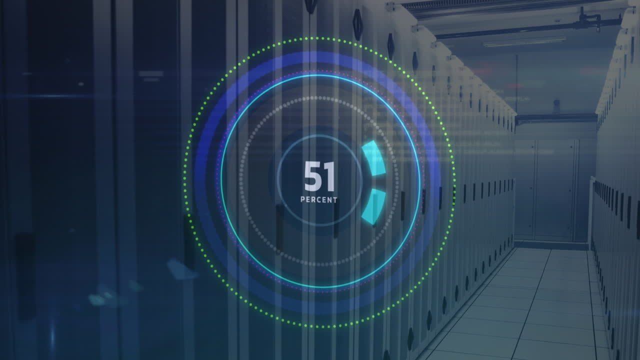 Animation of processing circle with numbers over servers