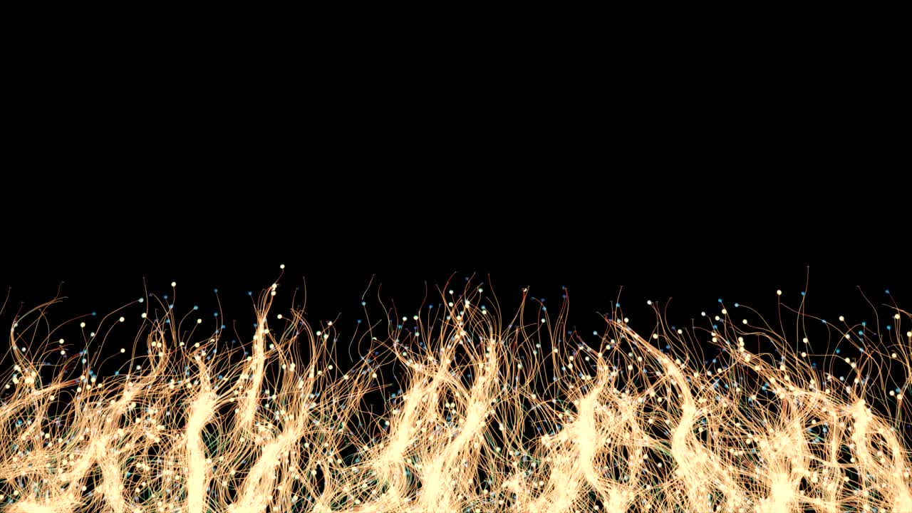 Glowing particles with trails climb the screen and fill the frame.