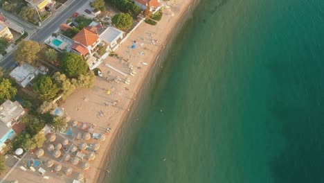 Aerial-drone-shot-in-the-Thasos-island-Skala-Sotiros-Greece-during-summer-season