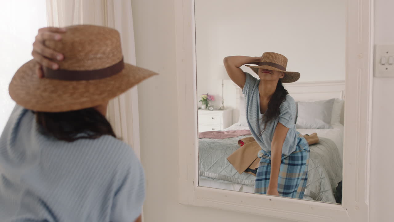 ragazza adolescente felice che balla in camera da letto, si guarda allo specchio, si diverte a festeggiare il fine settimana, si diverte a indossare il pigiama e a fare movimenti di danza divertenti a casa.