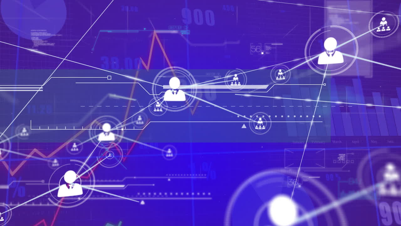 Network of connections and data processing animation over blue digital background