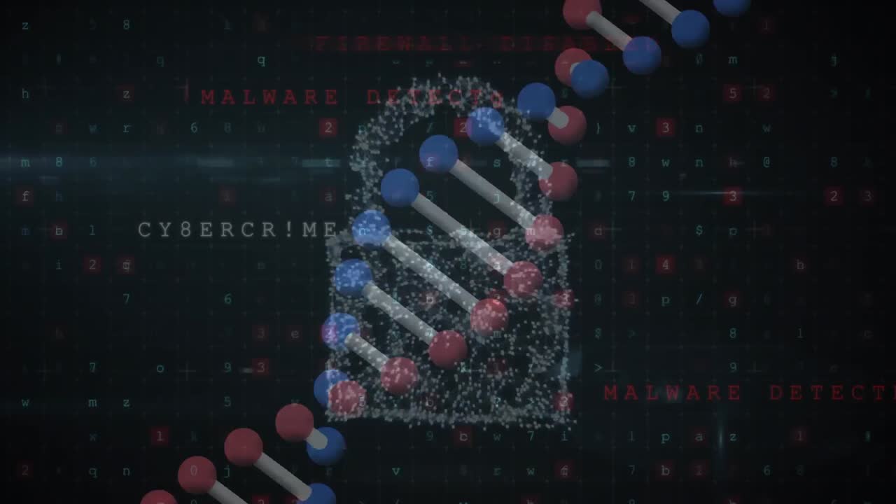 어두운 배경 위의 dna 스트랜드와 온라인 보안  ⁇ 락의 애니메이션