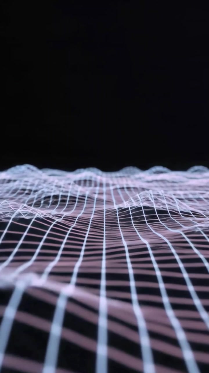 Abstract Digital Grid Undulating on Black Background