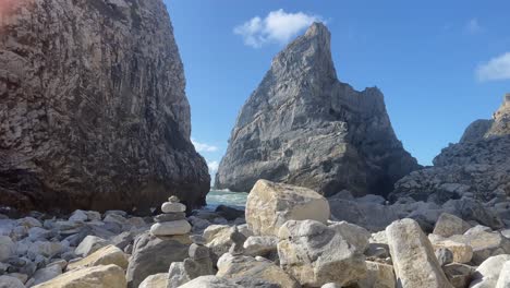 Stacked-rocks-and-stones-near-Ursa-beach-in-Portugal