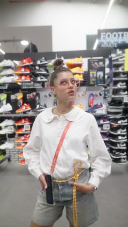 woman shopping for sports shoes in a retail store