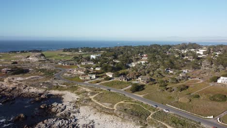 aerial static shot from a drone of asilomar beach in monterey