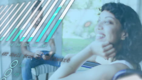 animación de gráficos, globo terrestre y lenguaje informático sobre diversos amigos hablando en casa