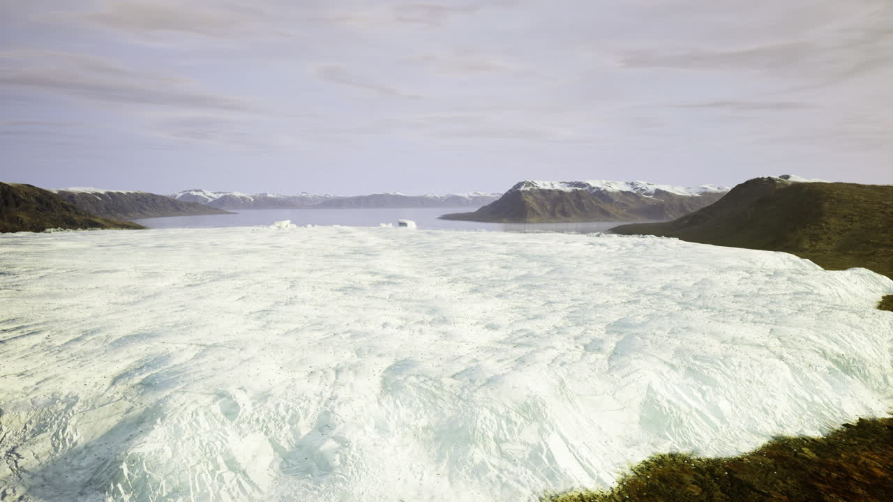 Vast glacier stretches across serene landscape in remote region
