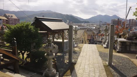 japanese temple establishing shot in kaita town, hiroshima