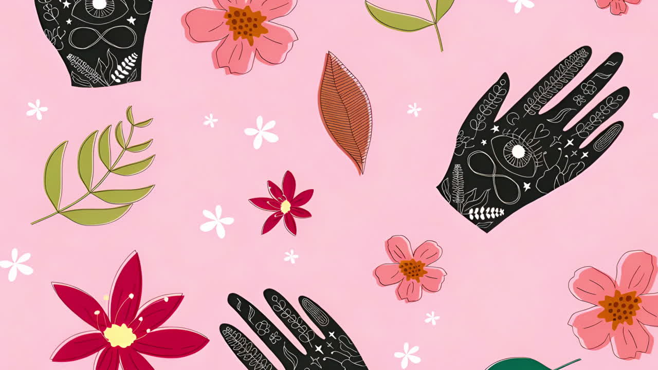 Colorful Floral Pattern on Pink Background