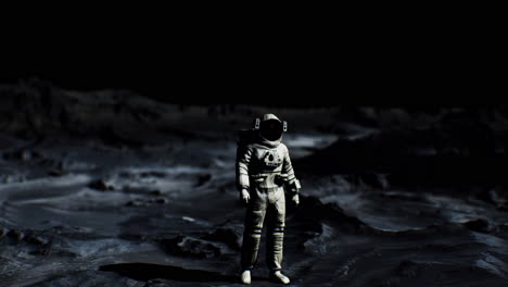 astronaut exploring the lunar surface in a dark tranquil environment