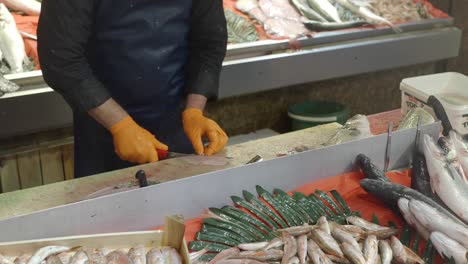 fisherman preparing fish at fish market