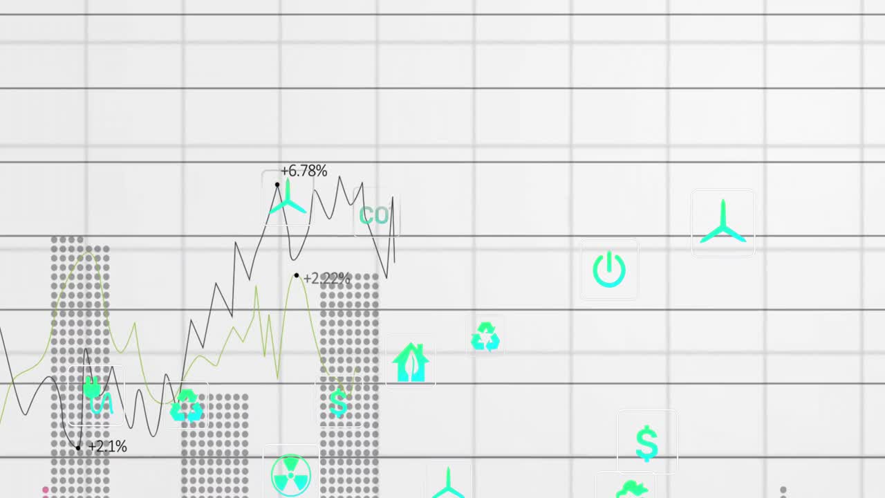 animación de una red de iconos ecológicos y respetuosos con el medio ambiente sobre el procesamiento de datos