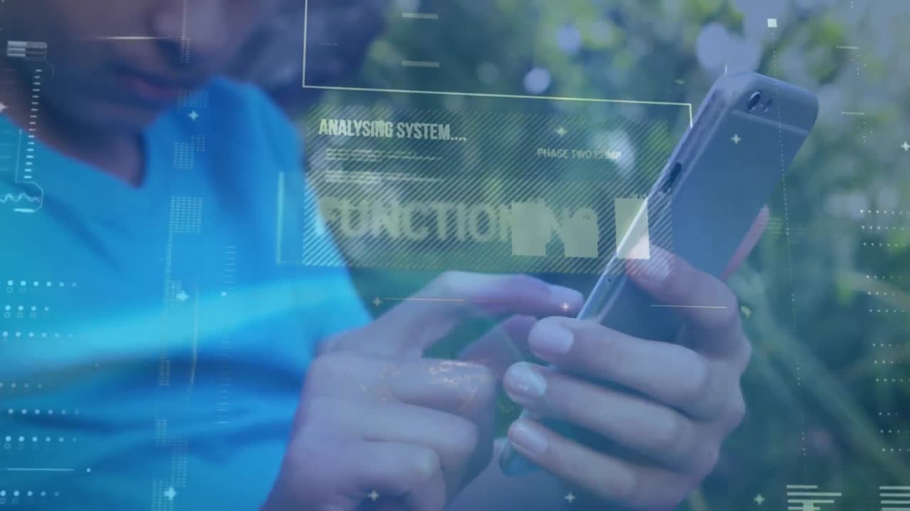 animación del procesamiento de datos financieros sobre un niño que usa un teléfono inteligente.