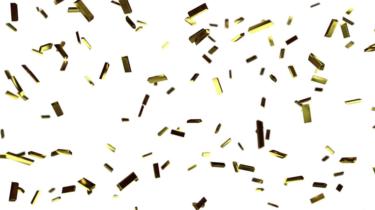 Golden Confetti Falling on White Background