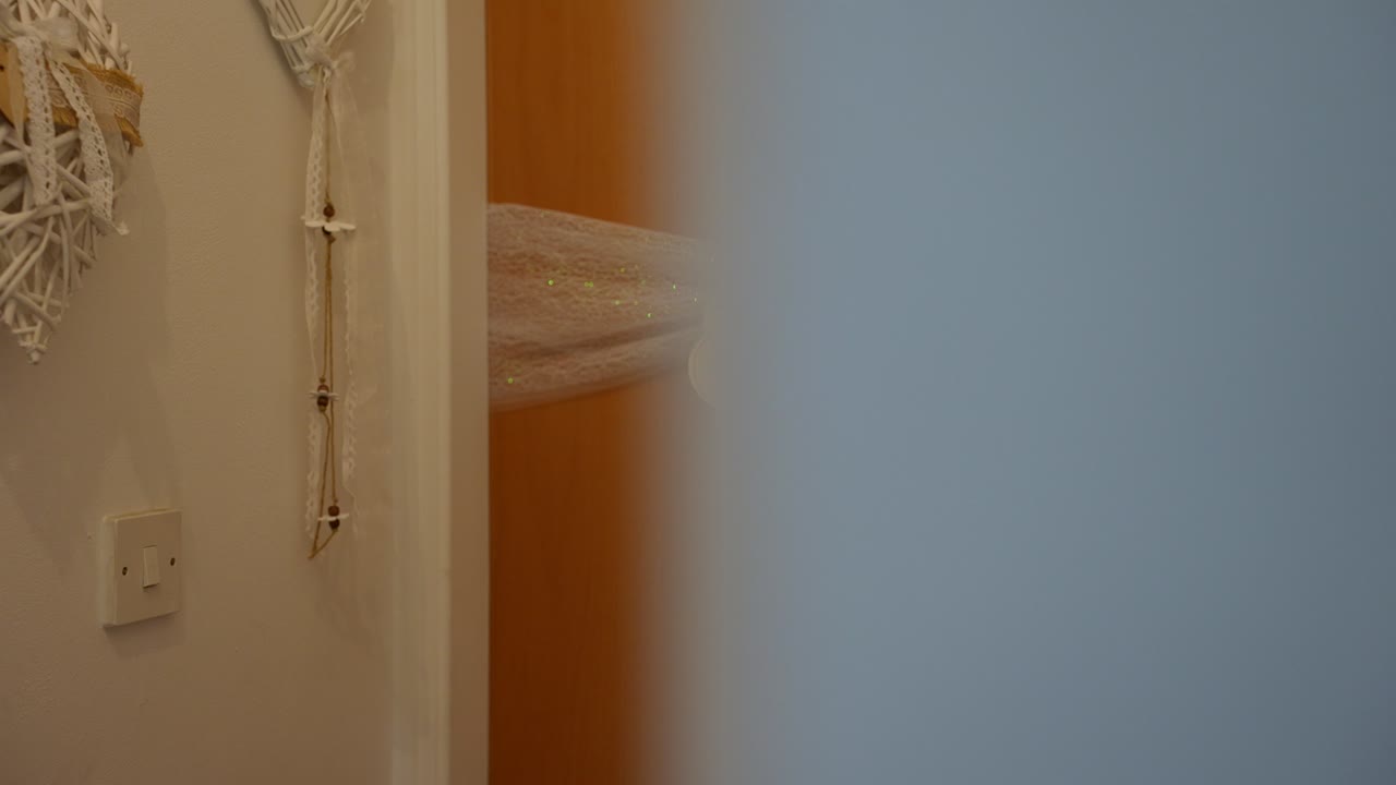 Door with decorative sign invites curious exploration in cozy interior space