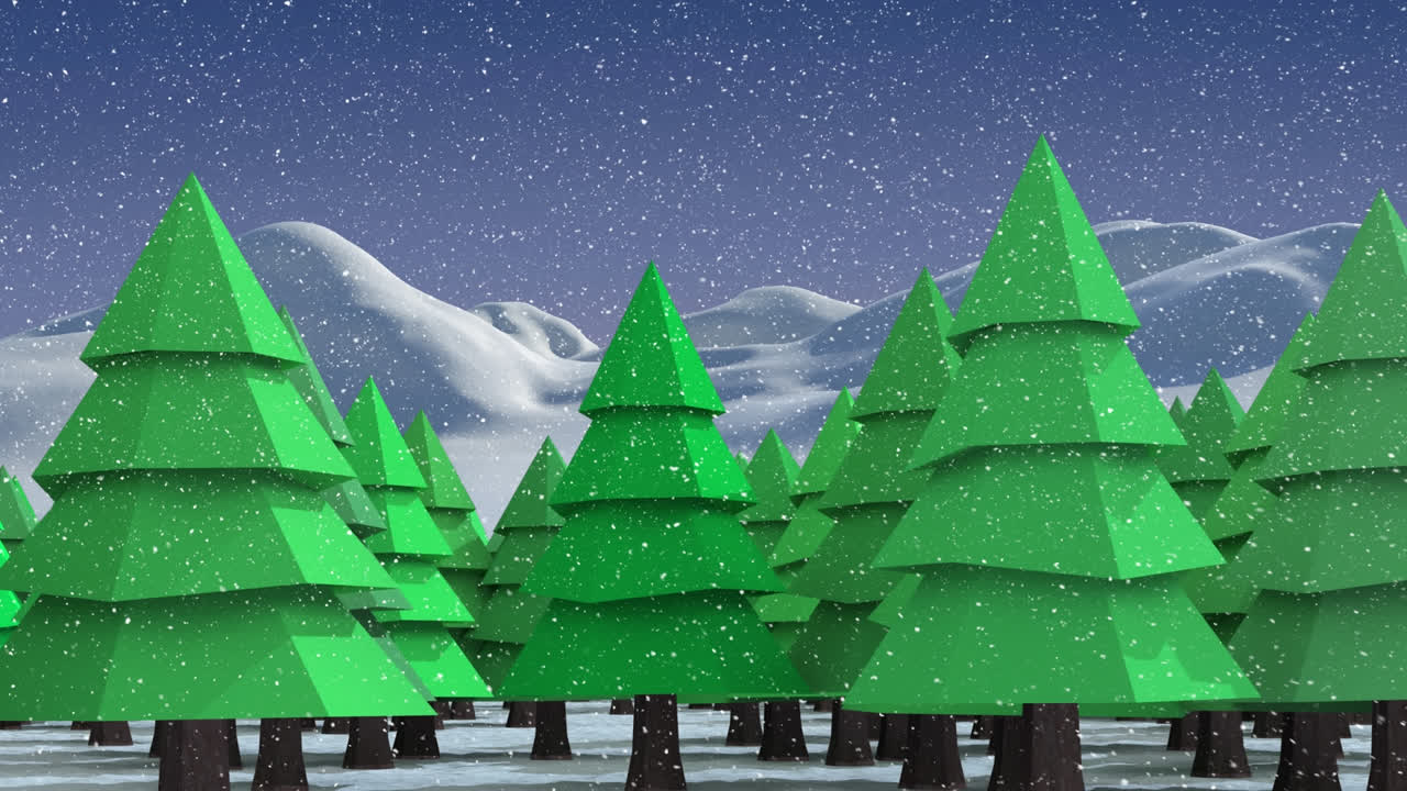 Animation of winter scenery with fir trees