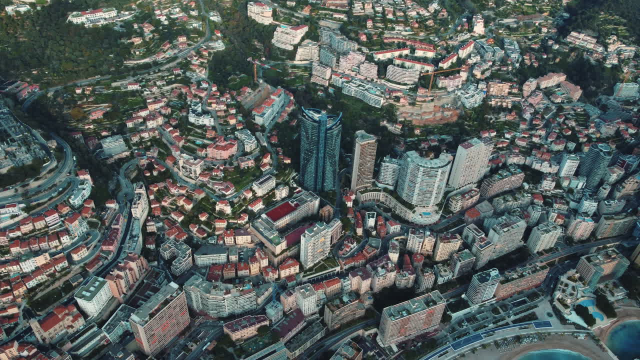 모나코 도시 풍경의 공중 풍경