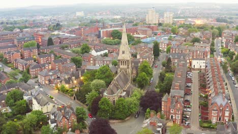 beautiful aerial view over st peter's church in the historic city of nottingham