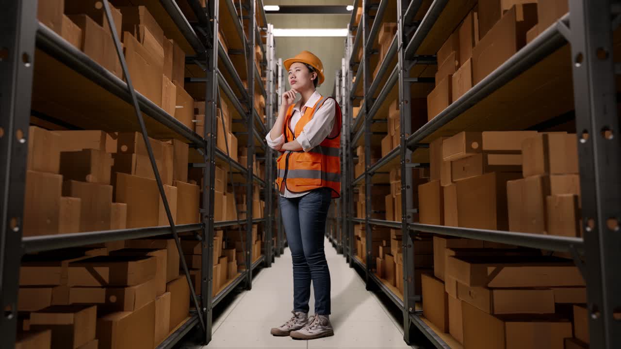 trabajador de almacén contemplando