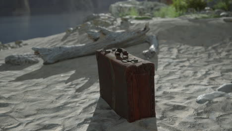 maleta vintage en una playa