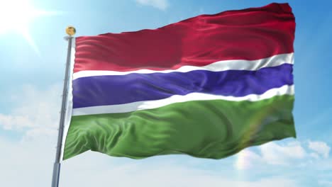 4k-3D-Darstellung-Der-Wehenden-Flagge-An-Einem-Mast-Des-Landes-Gambia