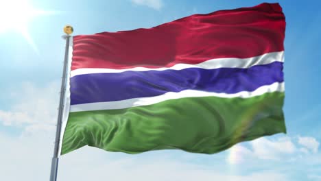ilustración 4k 3d de la bandera ondeante en un poste del país gambia