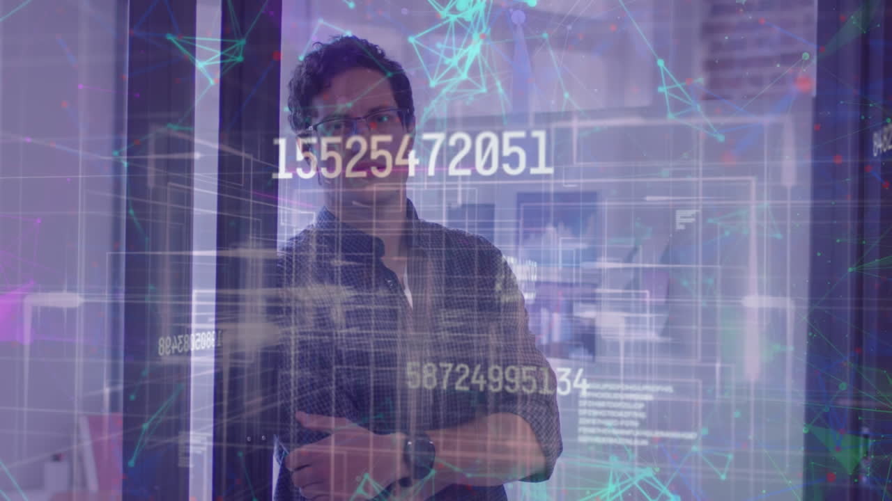 사무실에서 일하는 사업가에 대한 연결 네트워크의 애니메이션