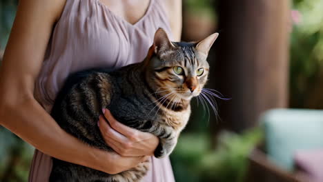 person holding a tabby cat