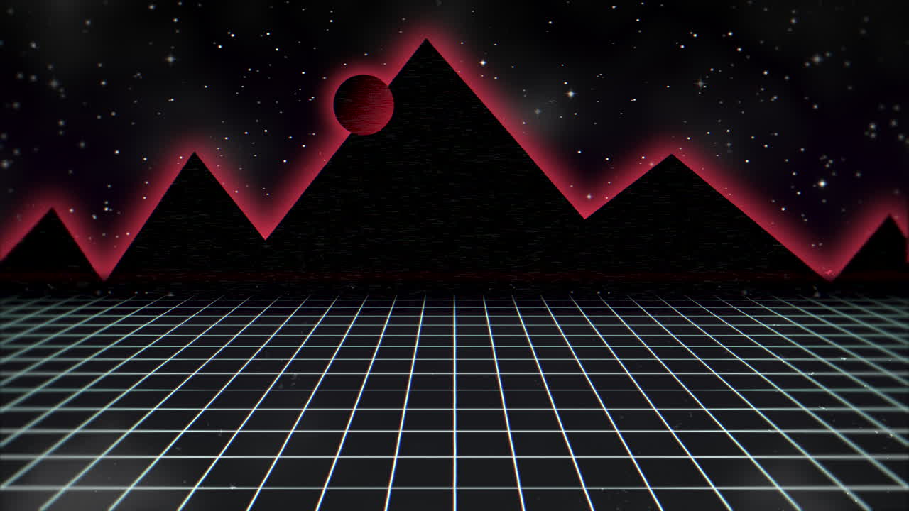 fondo abstracto retro en movimiento con cuadrícula blanca y montaña 1