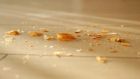 crumbs on a wooden floor