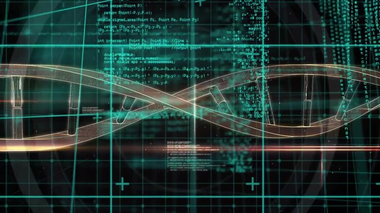 Animation of data processing and dna strand spinning