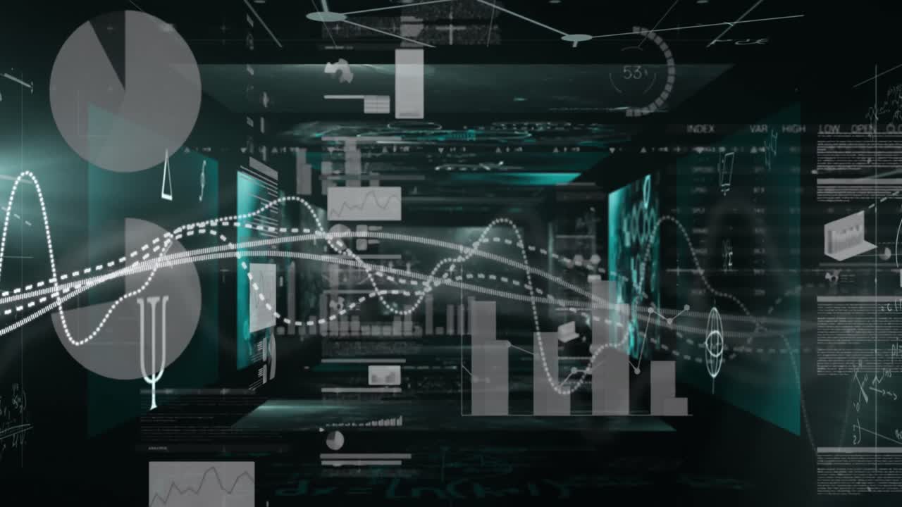 Animation of data processing over black background