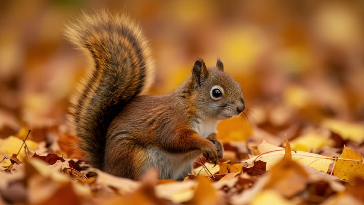 Un simpatico scoiattolo tra le foglie autunnali