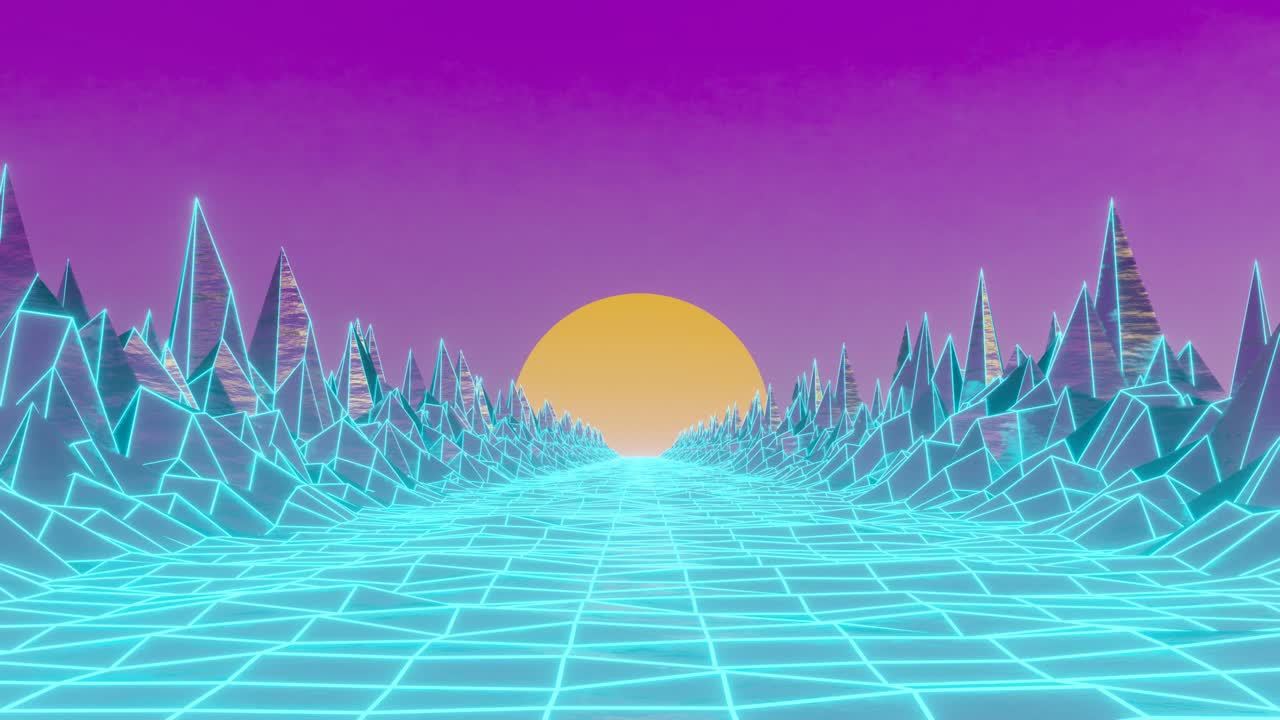 Retro-futuristic 80s style sci-Fi background. Seamless loop 3D video animation