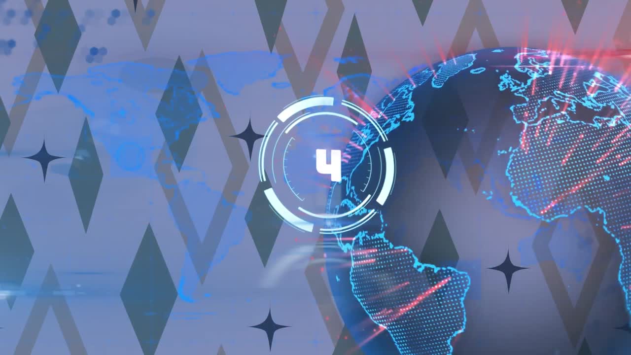 animación de una cerradura de seguridad con cuenta atrás a través de una red global de conexiones, con un patrón de diamante