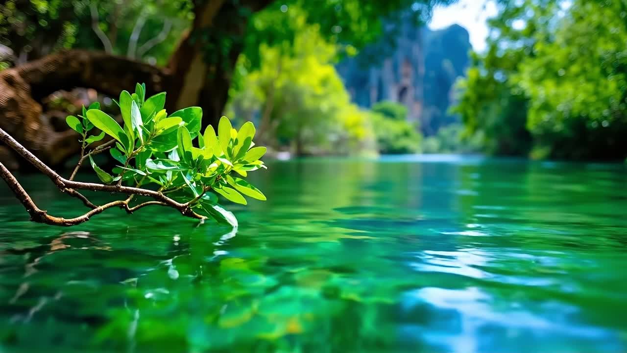 A tree branch in the middle of a body of water