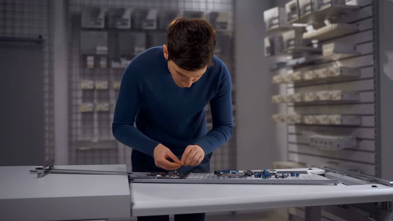 Man Assembling Electronic Components in a Workshop