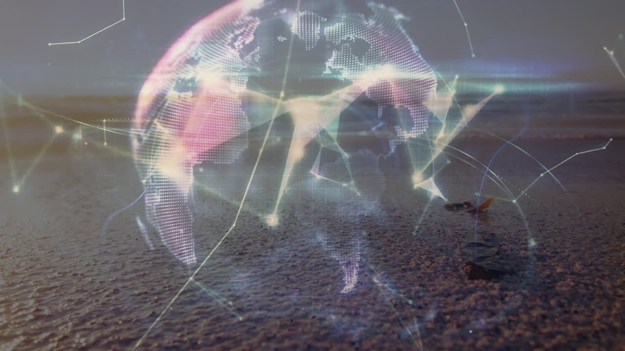 animación del globo sobre el mar y la playa