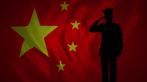 Animation-Der-Flagge-Chinas-über-Der-Silhouette-Von-Soldaten