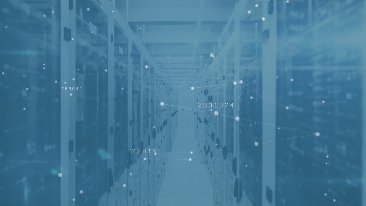 컴퓨터 서버를 통해 디지털 데이터 처리의 애니메이션