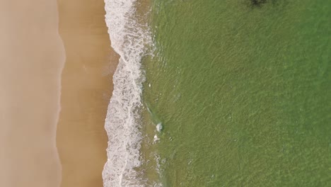 drone captures rough ocean waves and sandy beach