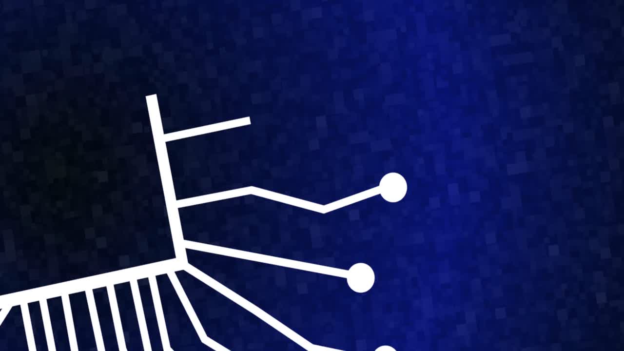 animación de cualquier texto, icono y procesamiento de datos sobre fondo azul