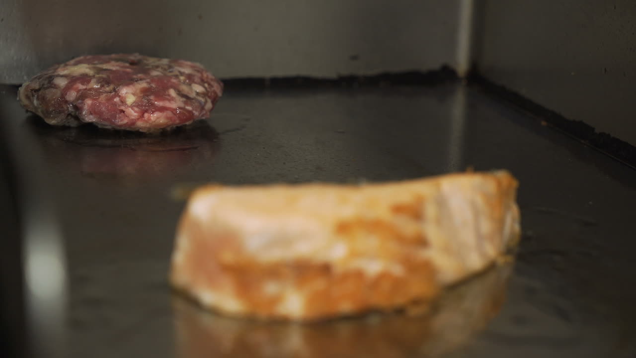 Cooking meat and salmon